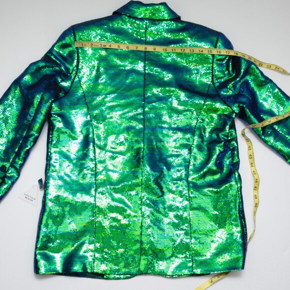 Nadine Merabi Karla Blazer + Shorts Set Sequin Iridescent Green Size XXL 14 - Picture 13 of 13